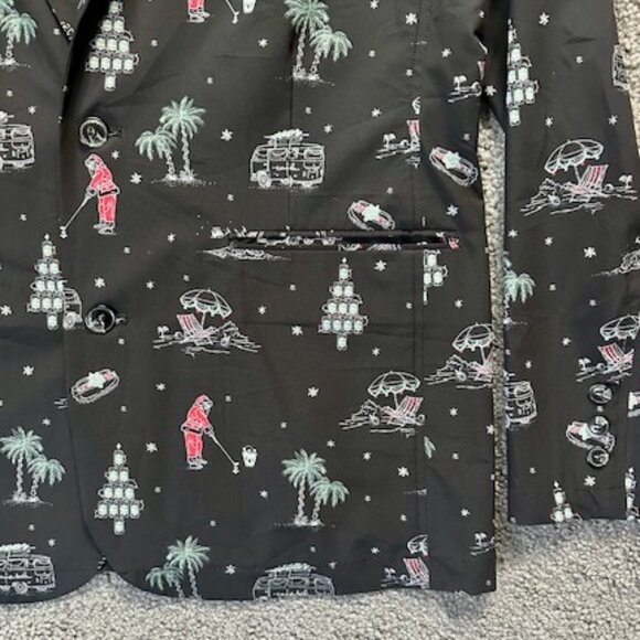 Travis Mathew Christmas blazer in Golfing Santa Design - Size Large - Black NWOT - Picture 3 of 7